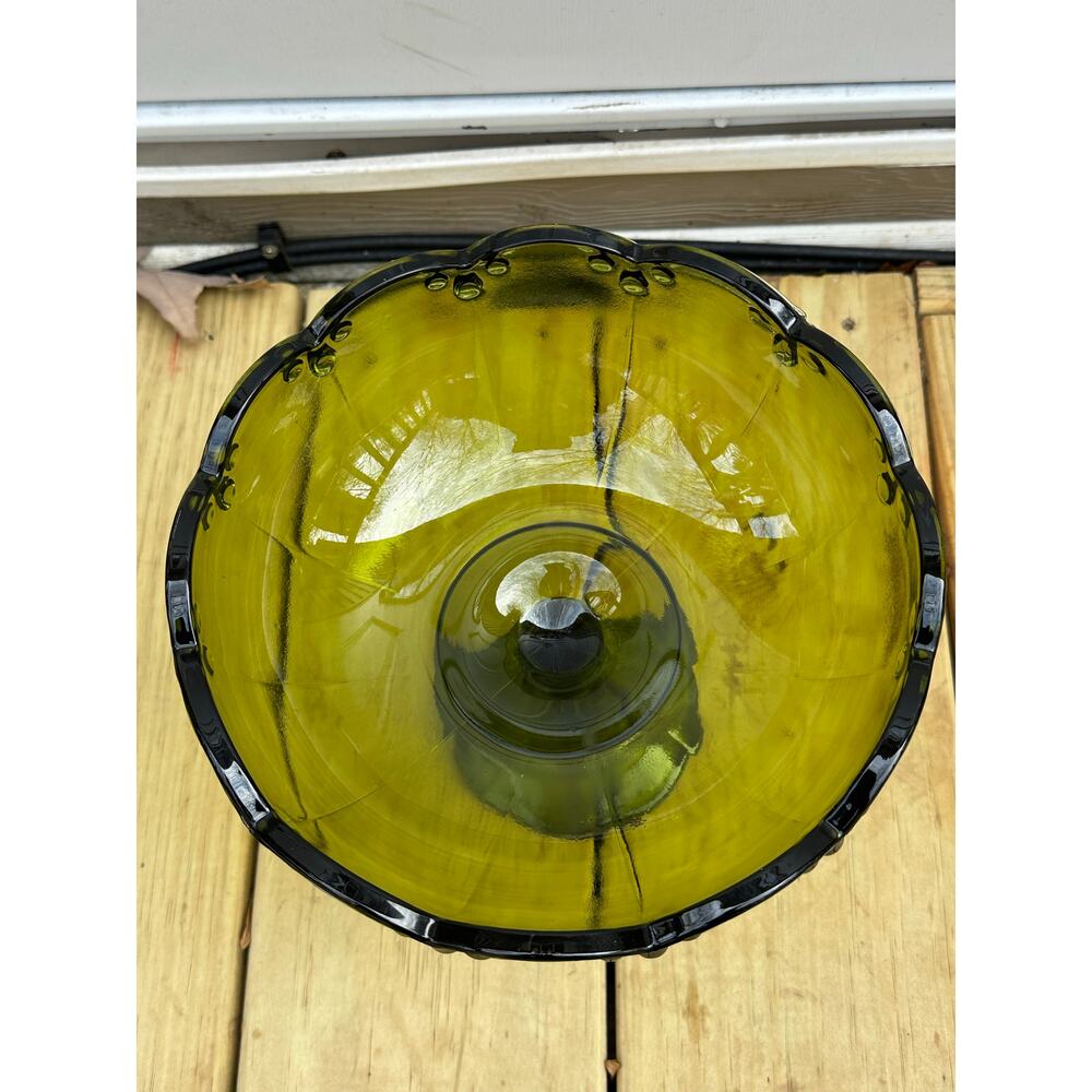 Vtg Indiana Glass Teardrop Green Compote Fruit Pedestal Bowl Centerpiece - Picture 4 of 4